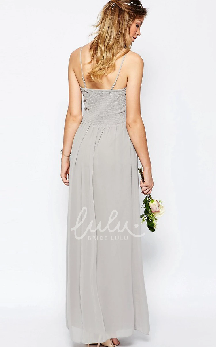 Ankle-Length Strapless Chiffon Bridesmaid Dress with Ruching and Straps