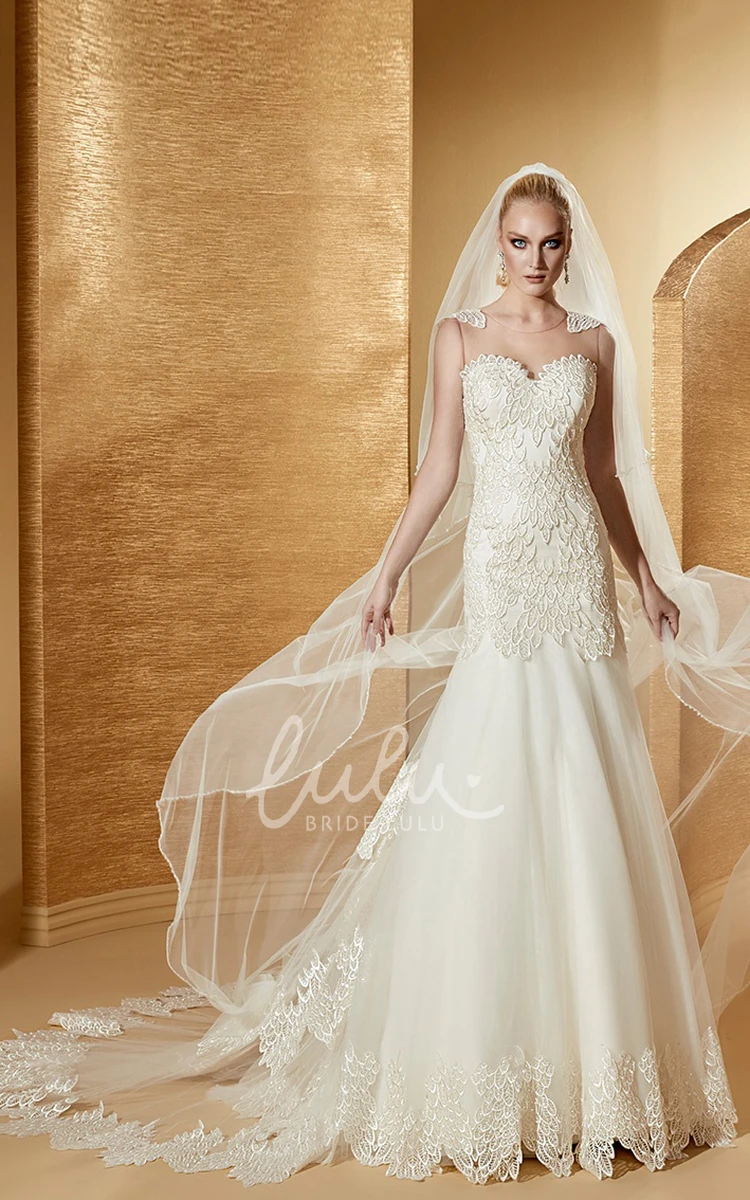 Cap Sleeve Mermaid Lace Bridal Gown with Beautiful Appliques