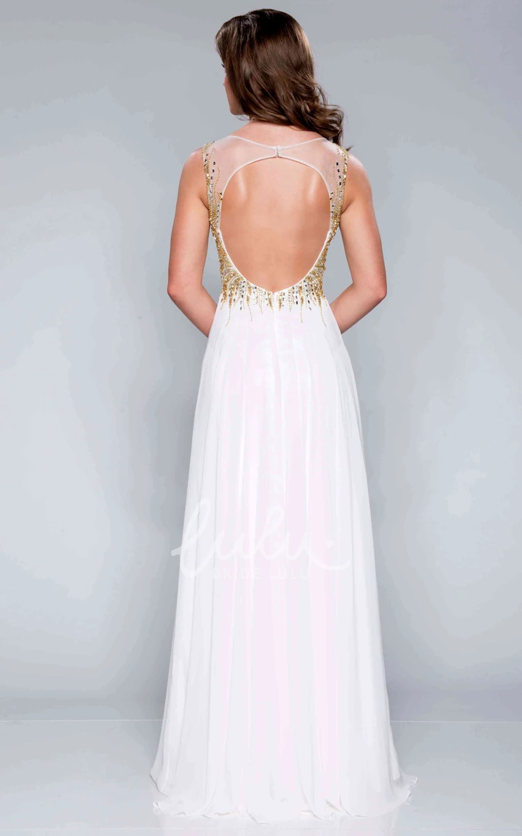 A-Line Chiffon Prom Dress with Beaded Bodice and Keyhole Back