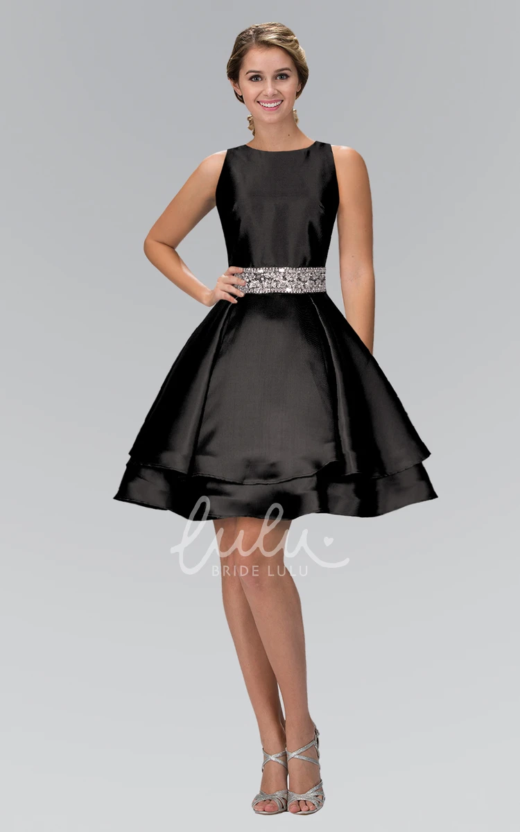 Satin A-Line Dress With Waist Jewelry Tiers and Scoop-Neck
