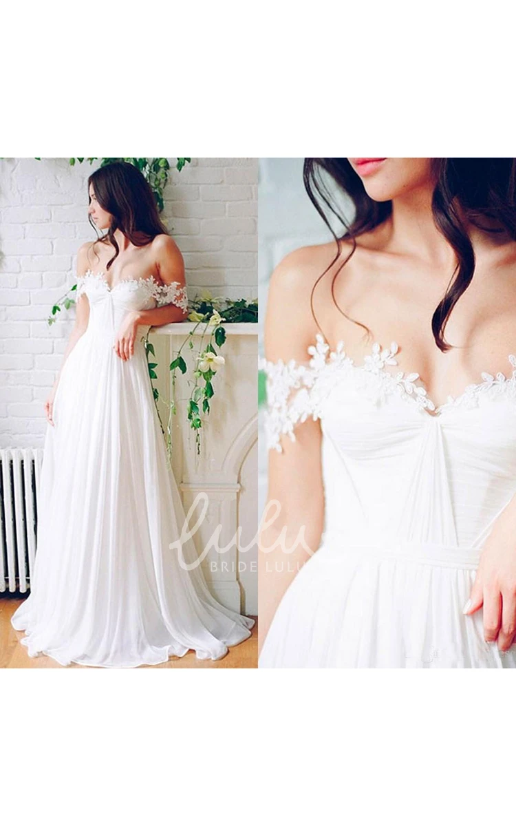 Chiffon Lace Off-the-Shoulder A-Line Wedding Dress Beach Bridal Gown