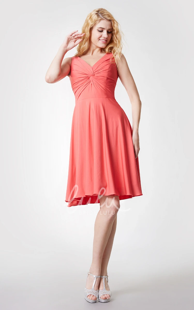 Ruched V Neck Sleeveless Jersey Bridesmaid Dress with Knot Detail Elegant and Classy