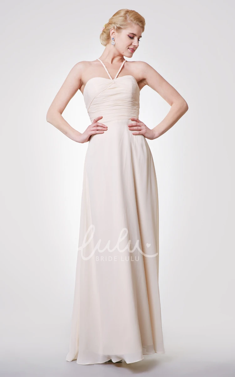 Chiffon Halter Prom Dress with Criss-Crossed Back Straps A-Line Style