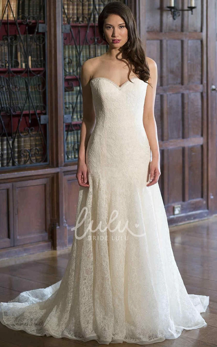 Sweetheart Lace V-Back Wedding Dress Floor-Length Elegant Bridal Gown