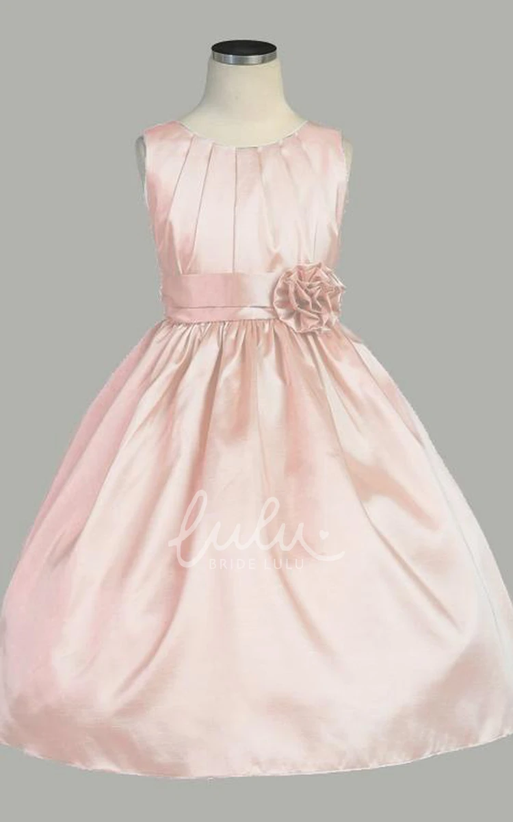 Pleated Taffeta Tea-Length Flower Girl Dress Classy Style