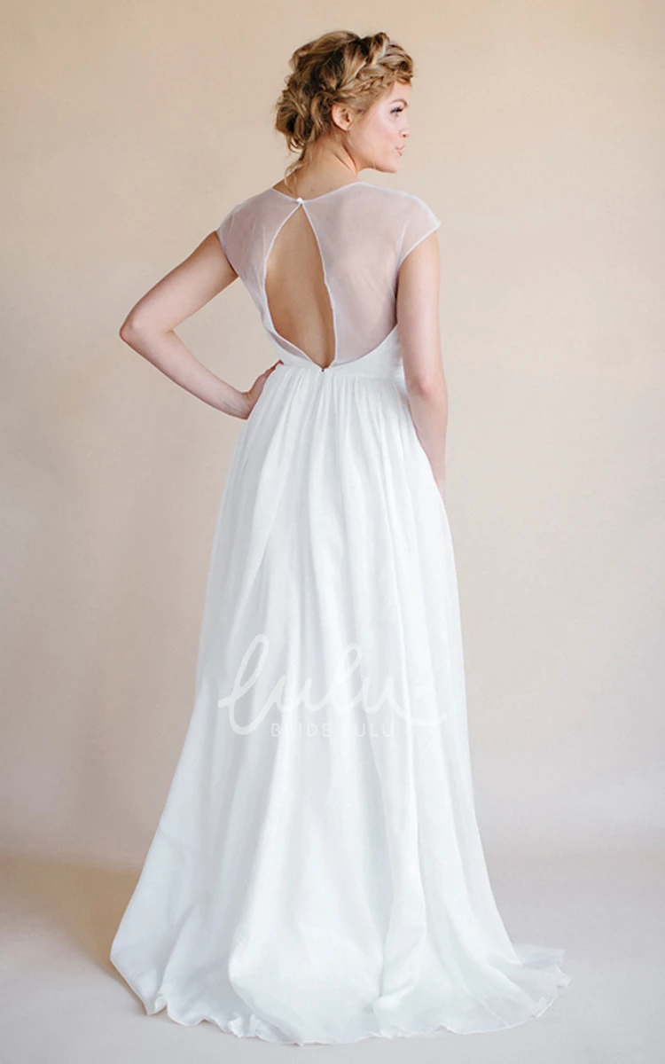 Chiffon Sheath Empire Scoop-Neck Wedding Dress with Keyhole Back