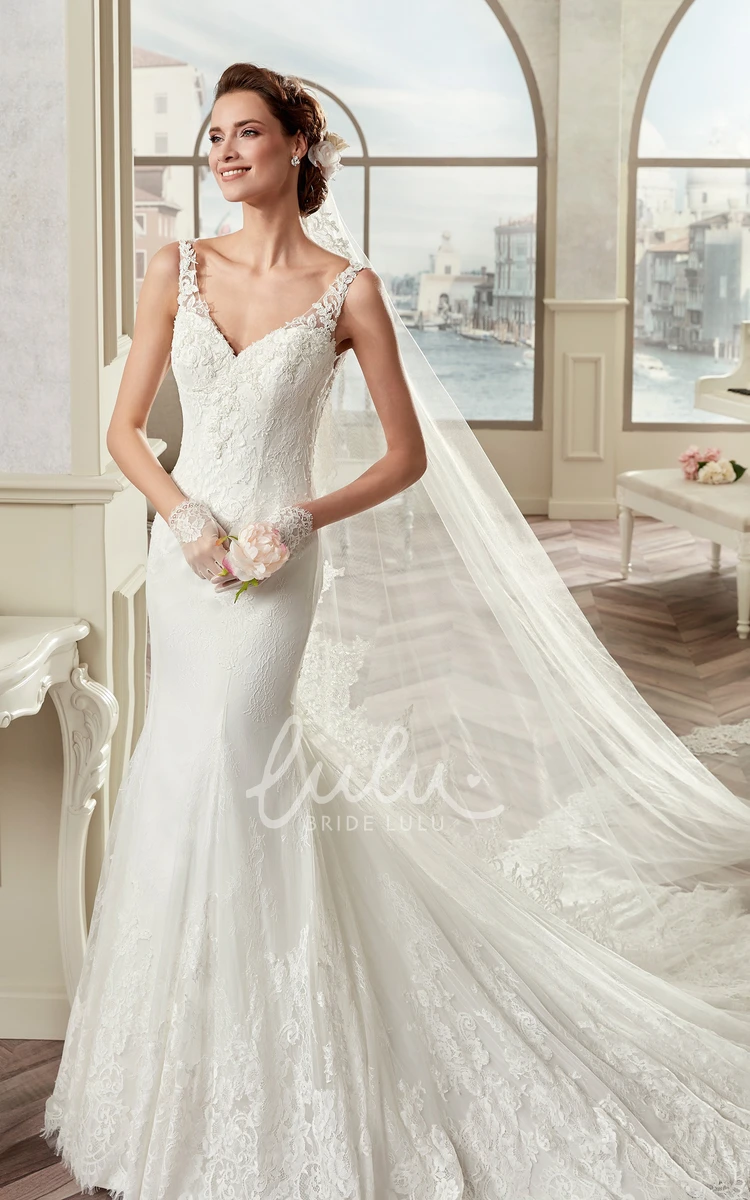 Appliques Straps Sweetheart Mermaid Bridal Gown with Court Train