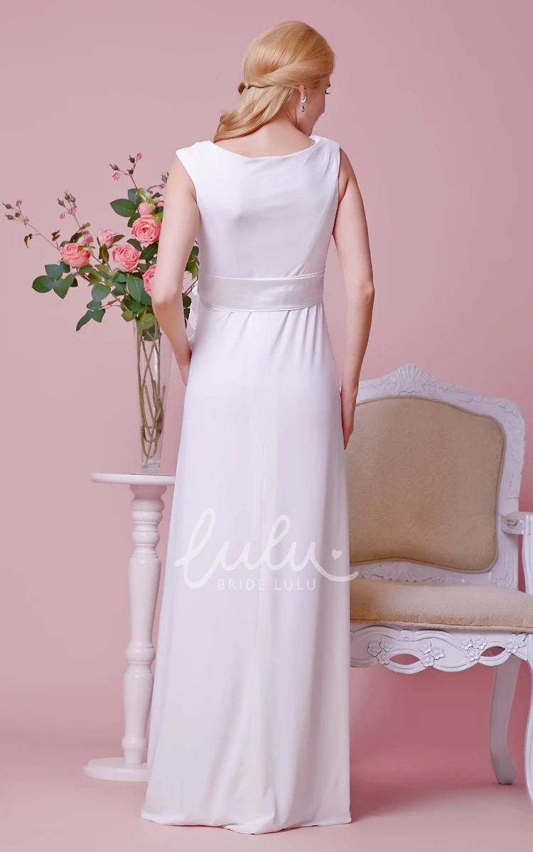 A-line Chiffon Maternity Wedding Dress with Sash Cowl Neckline Wedding Dress