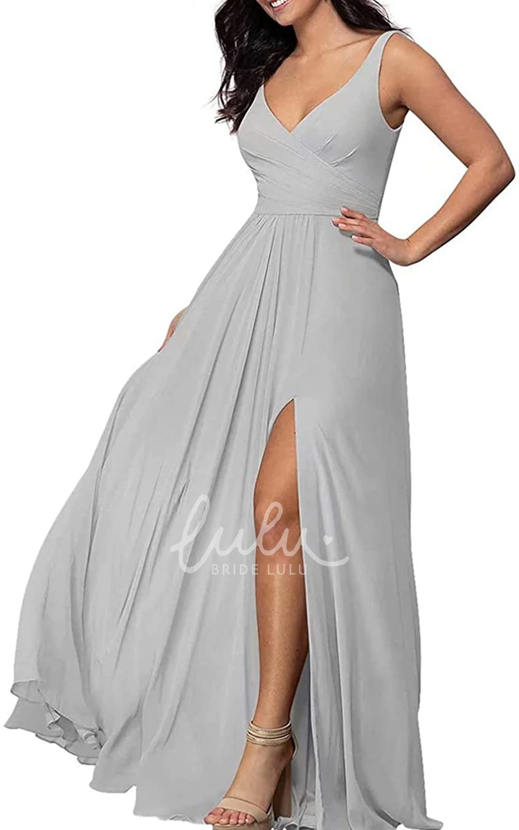 V-Neck Chiffon A-Line Bridesmaid Dress with Split Front Modern & Unique