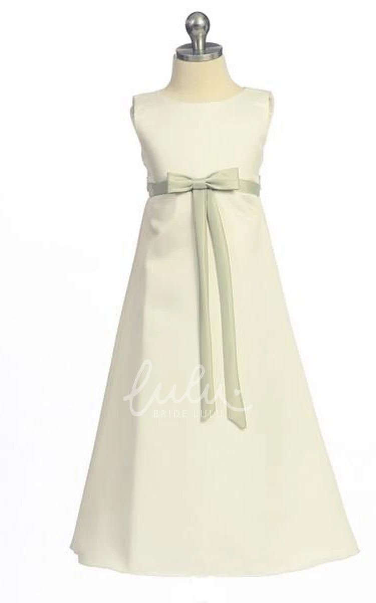 Sleeveless Satin Flower Girl Dress with Bows Ankle-Length Bridesmaid Dress