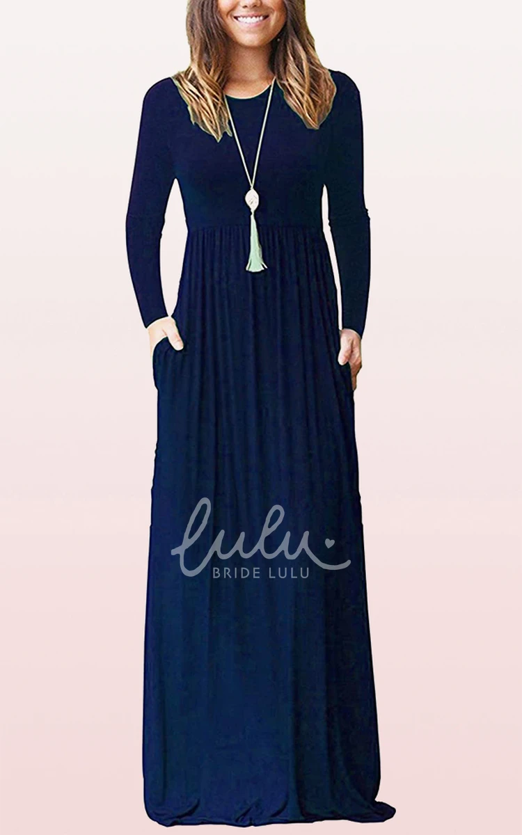 Long Sleeve A-Line Bateau Mother Dress with Pockets Casual Jersey