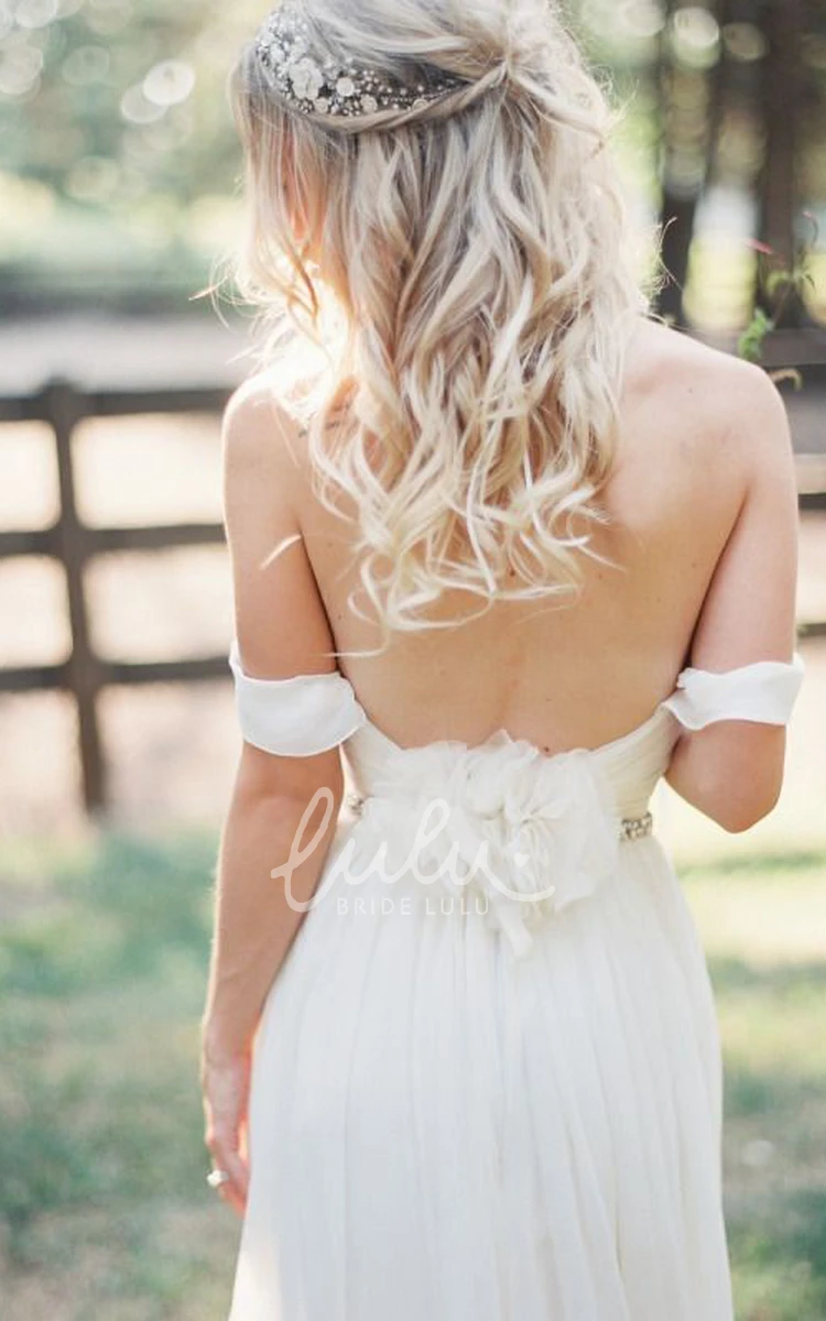 Off-the-shoulder Chiffon A-line Wedding Dress with Open Back