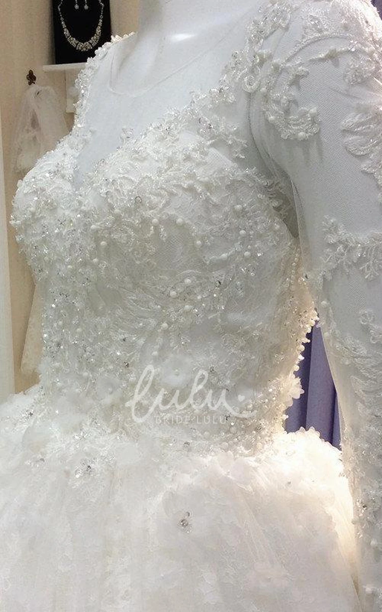 Lace Bridal Gown with Long Sleeves and Cathedral Train Romantic Style