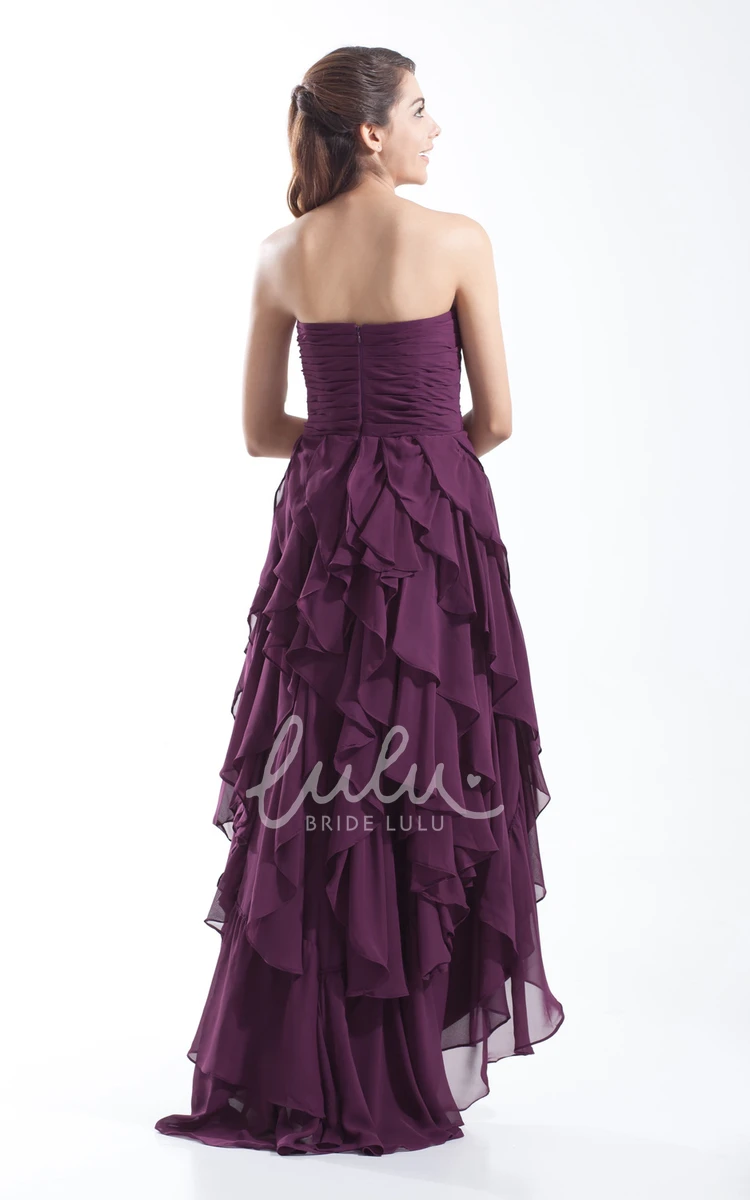 High-Low Chiffon Prom Dress with Beading and Cascading Ruffles Sleeveless Sweetheart