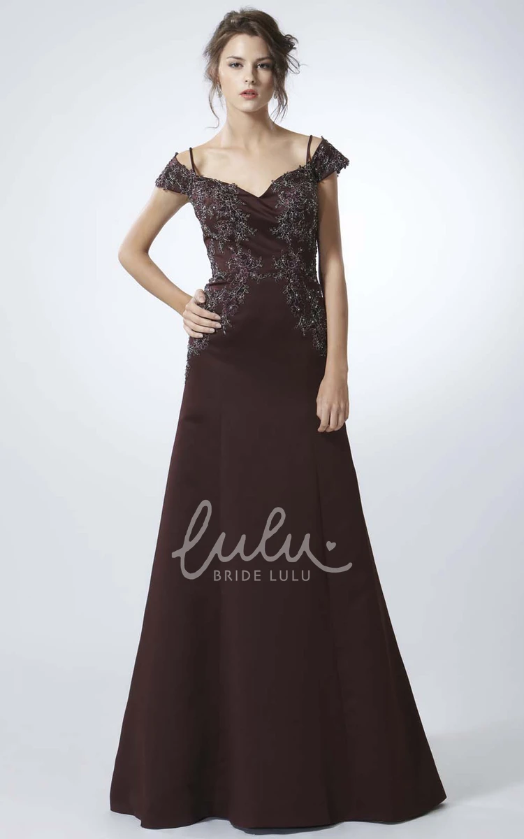 A-Line Floor-Length Chiffon Prom Dress with Appliques and Low-V Back Classy Prom Dress