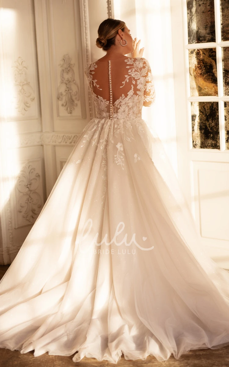Elegant Lace Bateau Sweep Train Wedding Dress with Appliques Modern Wedding Dress 2024 Women's Elegant Beach