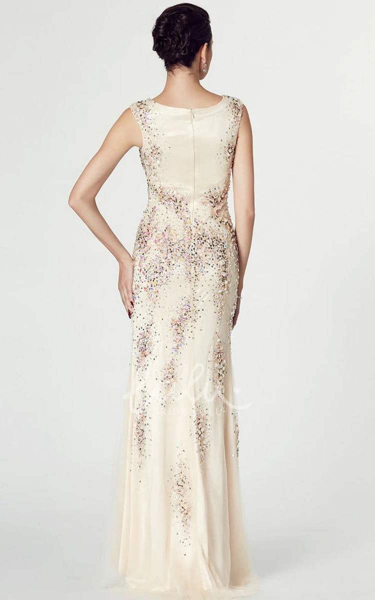 Sheath Beaded Chiffon Prom Dress with Scoop Neckline