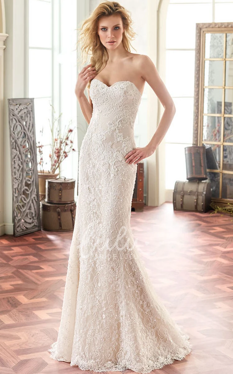 Beaded Lace Sweetheart Wedding Dress with Brush Train Elegant Bridal Gown