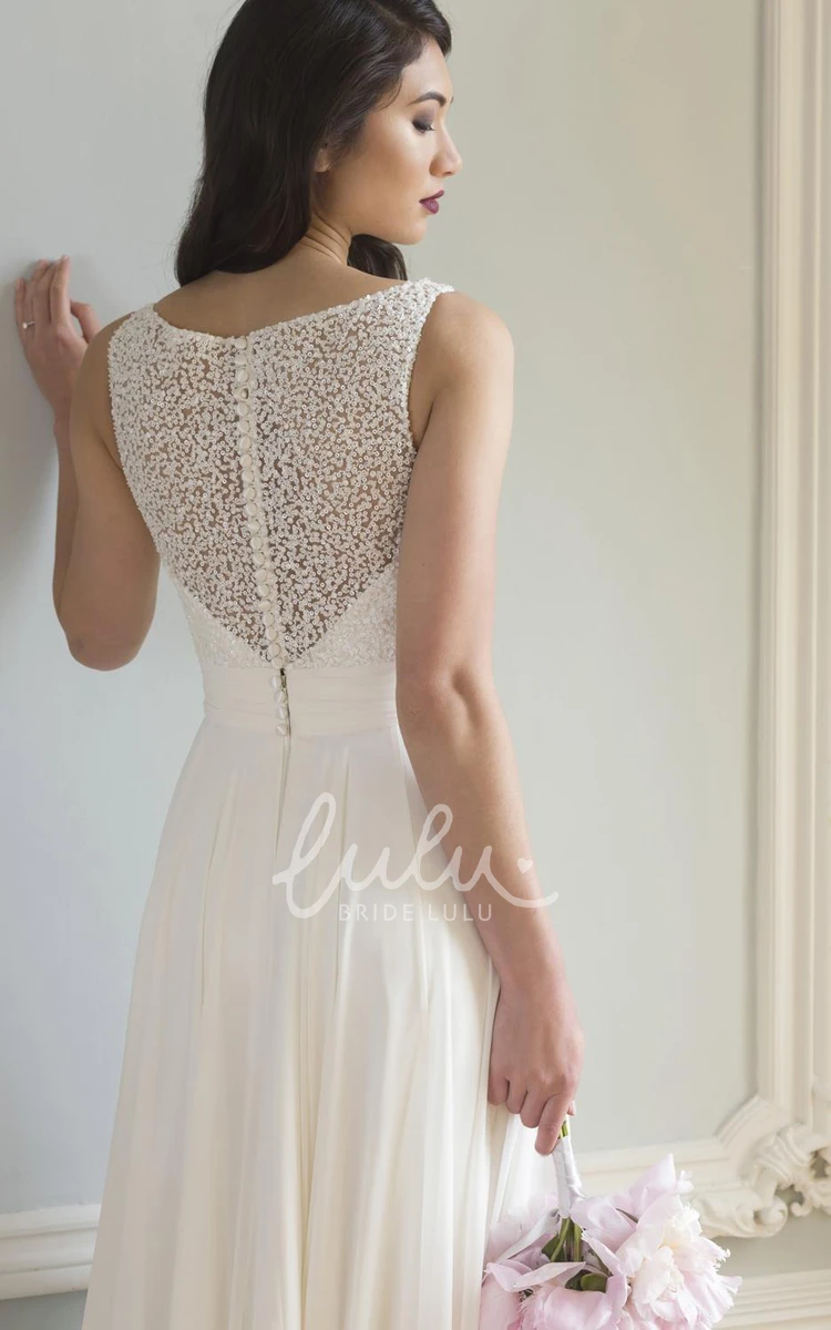 Floor-Length V-Neck Wedding Dress with Beaded Details and Front Split