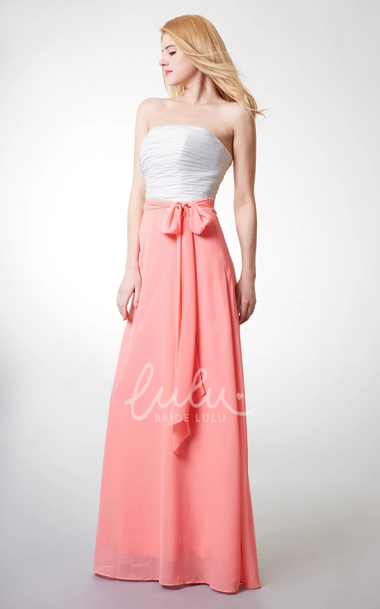 A-line Chiffon Gown with Ruched Design and Sash Flowy Prom Dress