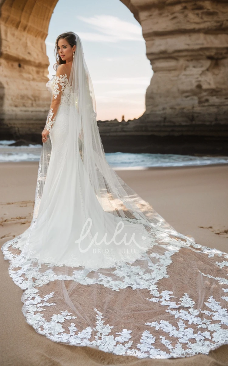 Off-the-shoulder Mermaid Floor-length Appliques Long Sleeve Wedding Dress