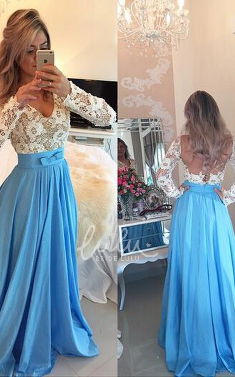 Long Sleeve Lace Chiffon Prom Dress with Modern Zipper Back