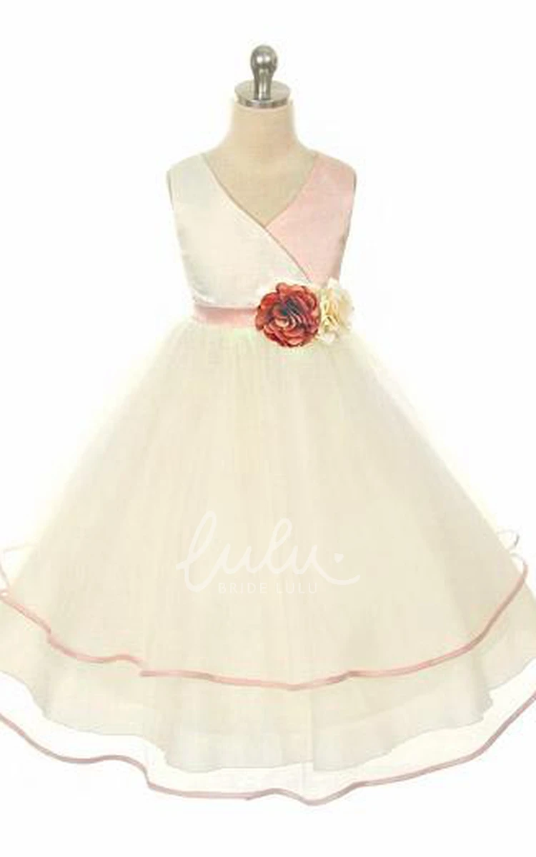 Tiered Tulle & Satin Flower Girl Dress Prom Dress
