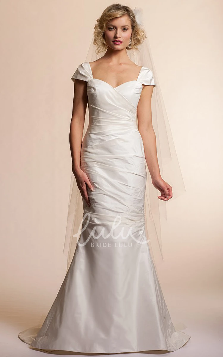 Mermaid Satin Wedding Dress with Cap Sleeves and Bow Detail Simple Wedding Dress Women