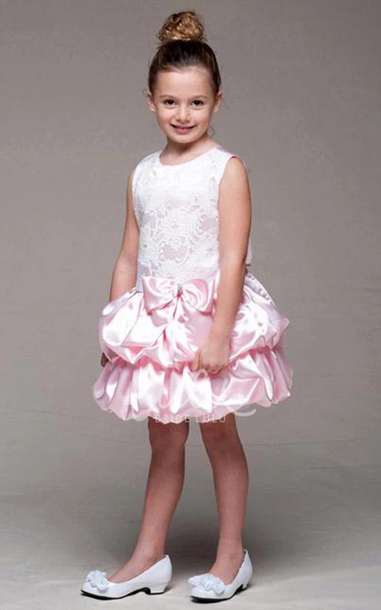 Knee-Length Satin Flower Girl Dress with Bowed Lace Tiers and Sash Classy Bridesmaid Dress