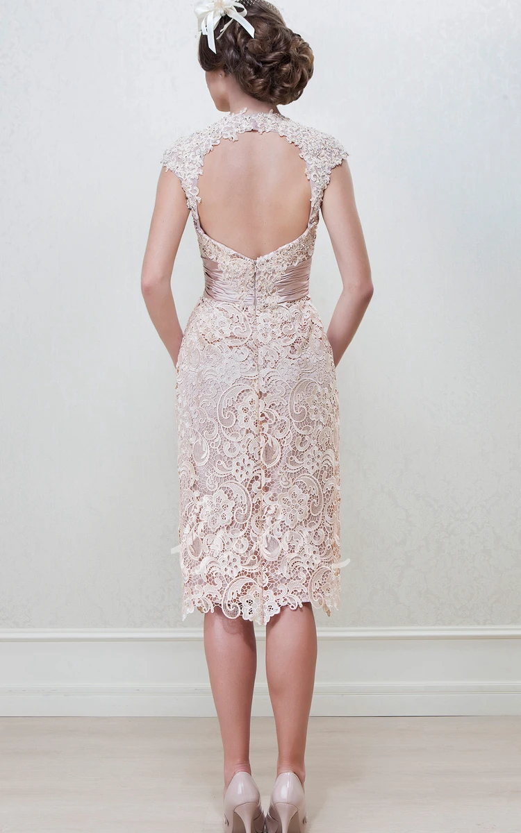 Lace Appliqued High Neck Knee-Length Mother Of The Bride Pencil Dress
