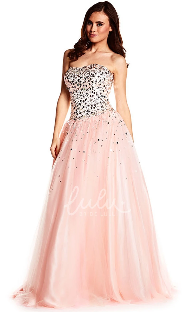 Sweetheart Sequined Tulle Prom Dress A-Line Long Sleeveless Women