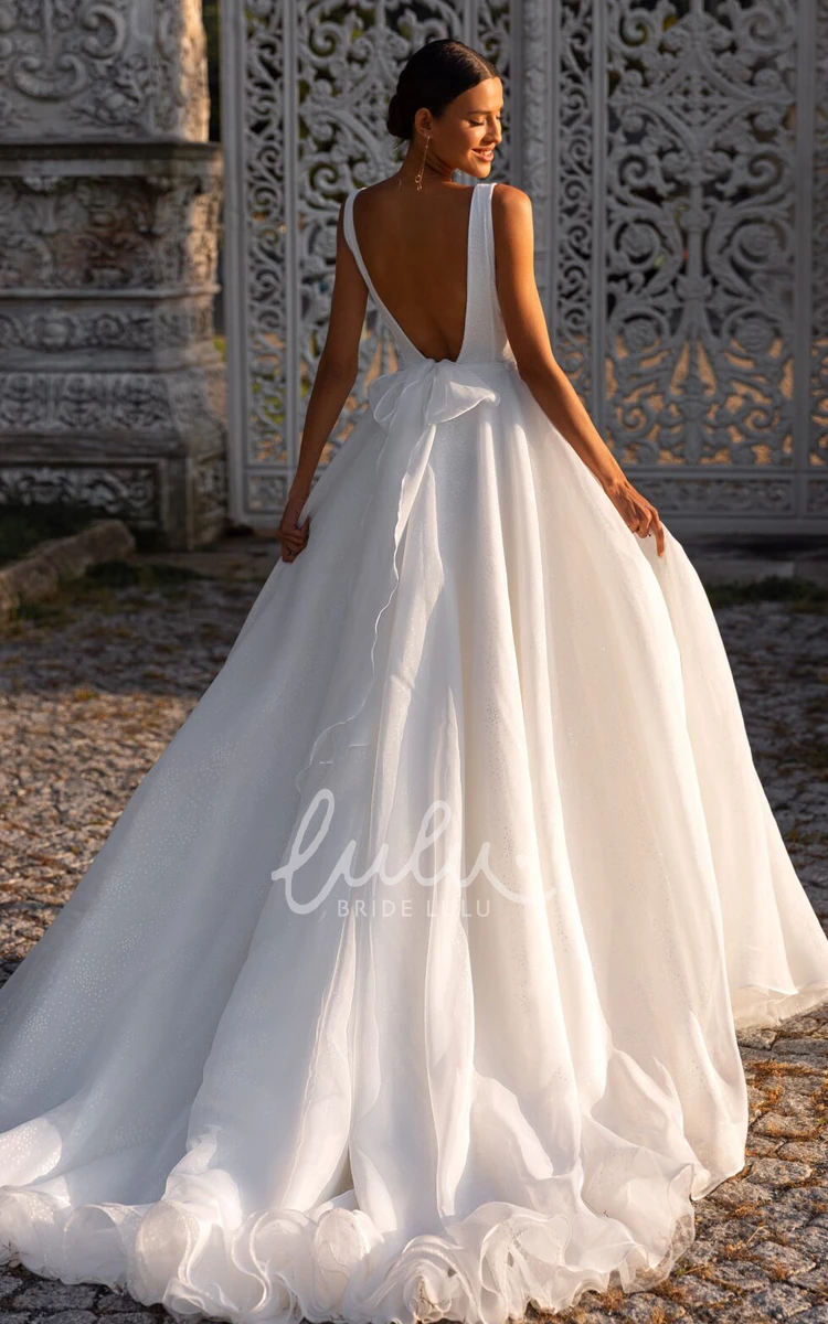 Chiffon V-neck Ball Gown Wedding Dress with Sash Modern & Elegant