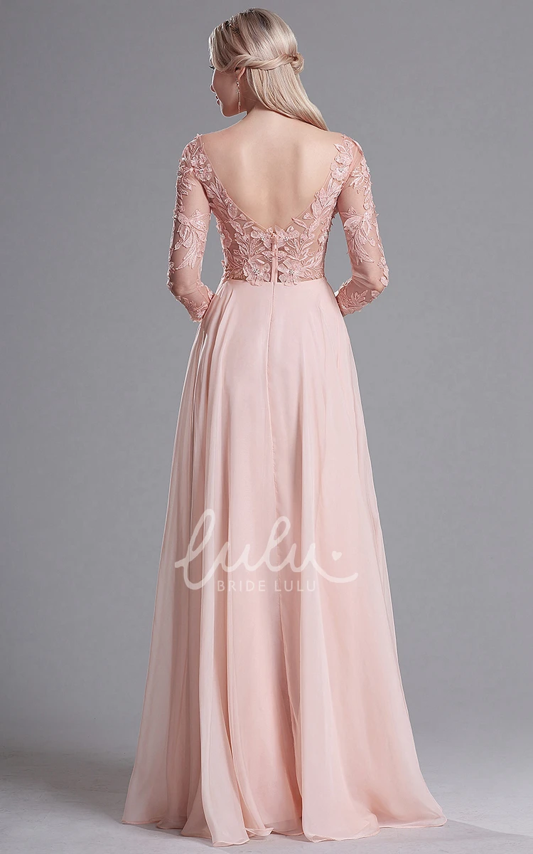 Empire Chiffon Appliques V-Neck Formal Dress with Low-V Back