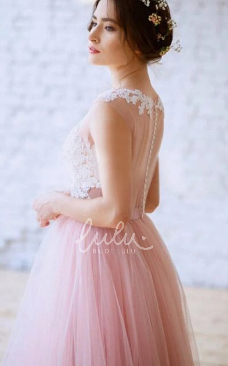 Bateau Tulle Sleeveless A Line Prom Dress with Pleats Floor-length