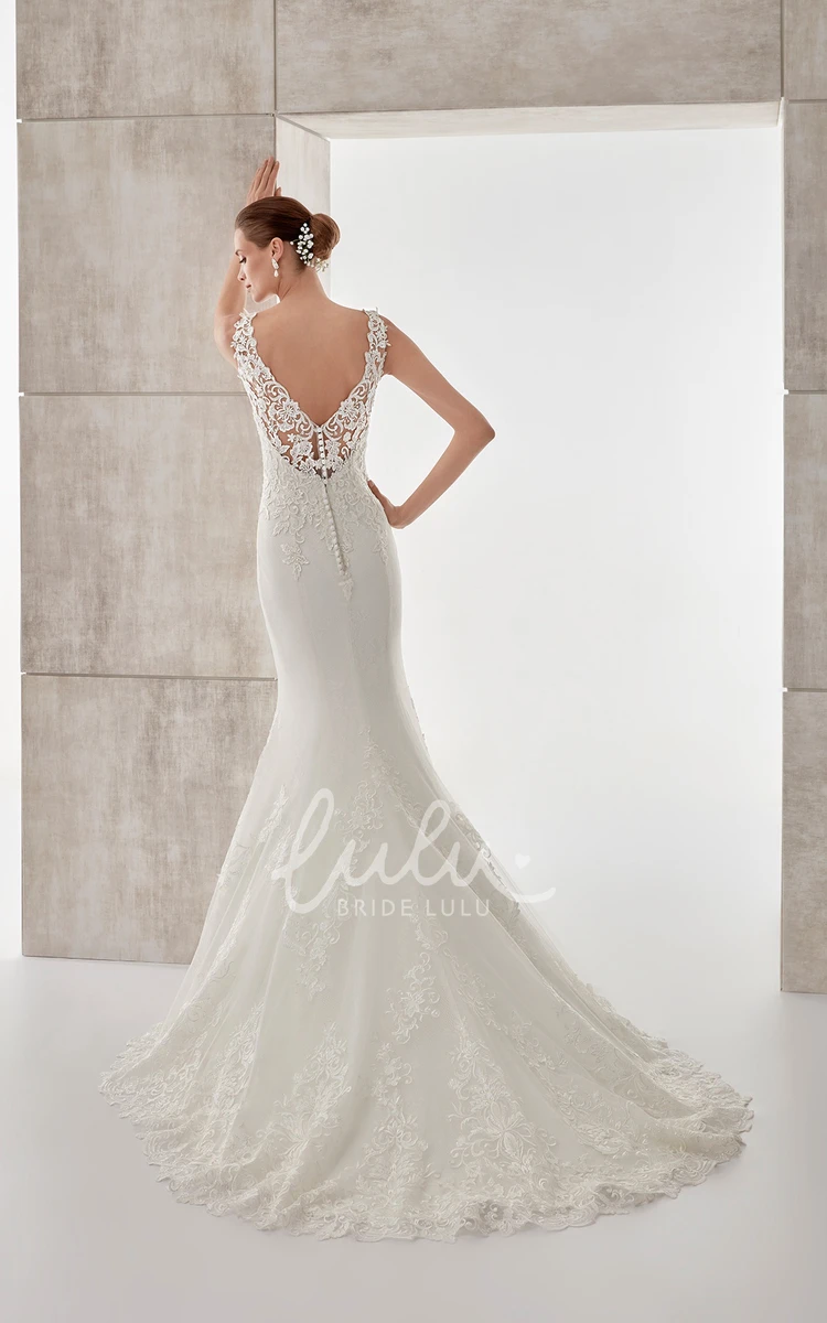 Mermaid Sheath Wedding Dress with Sweetheart Neckline Illusion Lace Panel and Brush Train Chic Bridal Gown