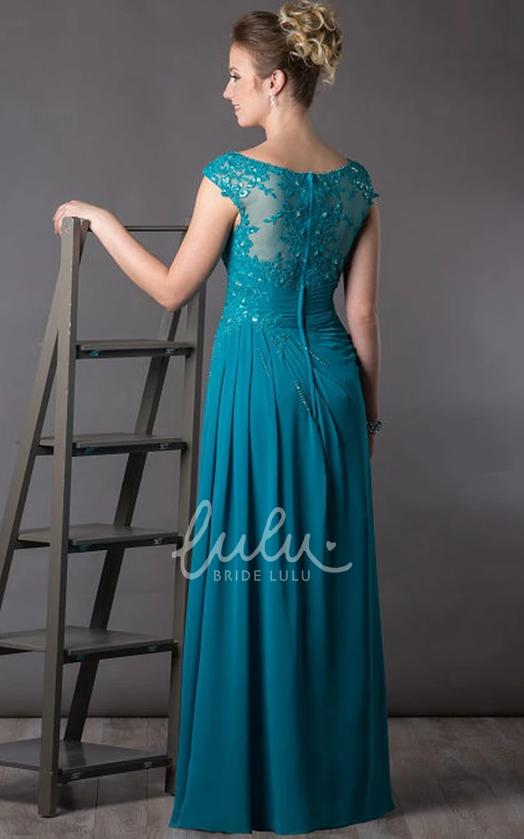 Chiffon A-Line Mother of the Bride Dress with Appliques and Sequins Long Cap Sleeve