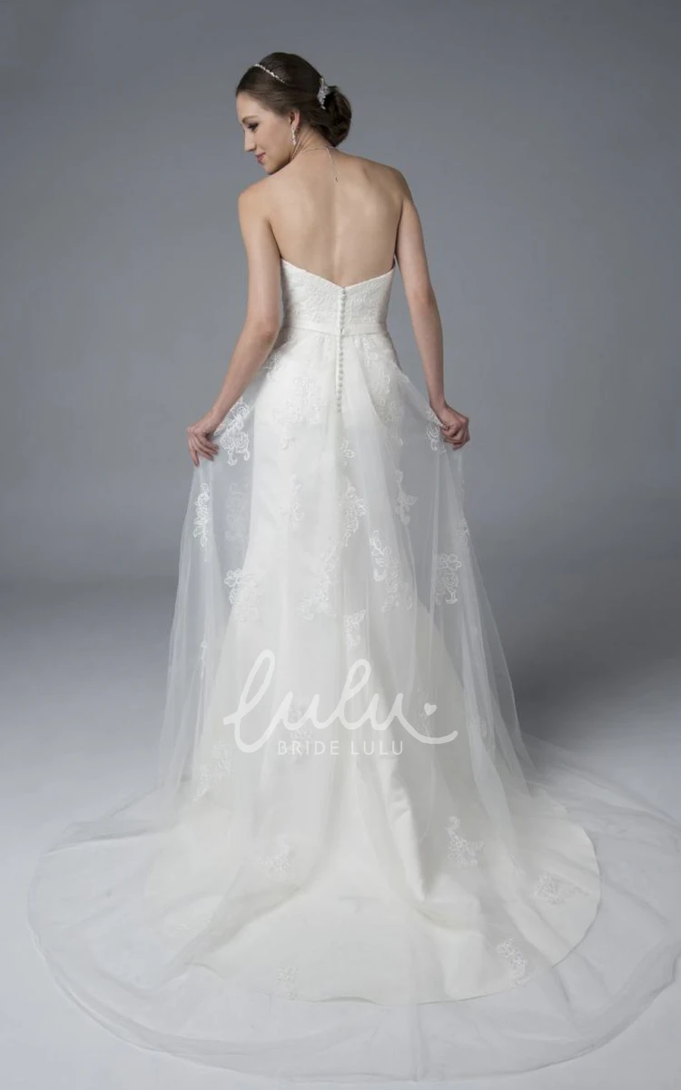 Lace Applique A-line Tulle Sweetheart Wedding Dress with Open Back Buttons