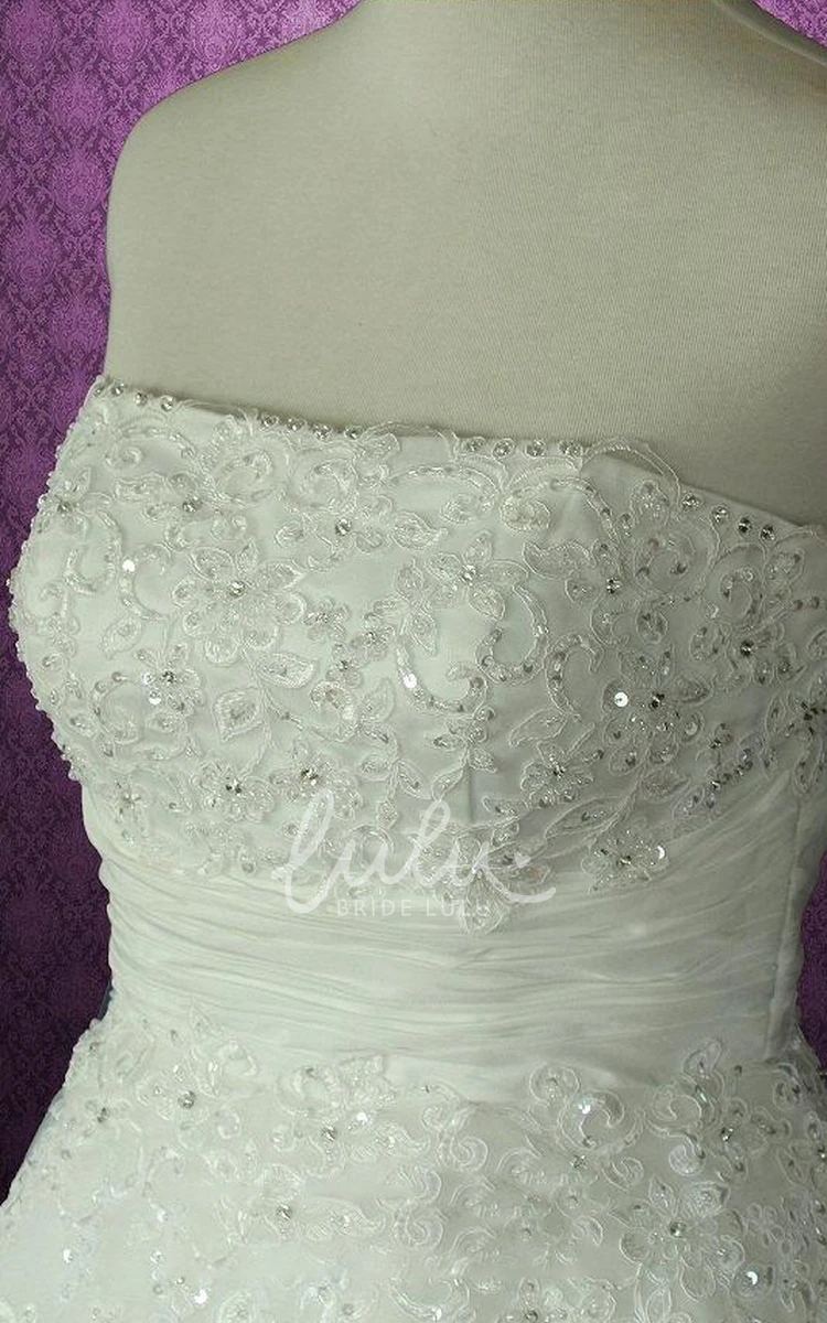 Strapless A-Line Short Spring Wedding Dress With Appliques And Beading