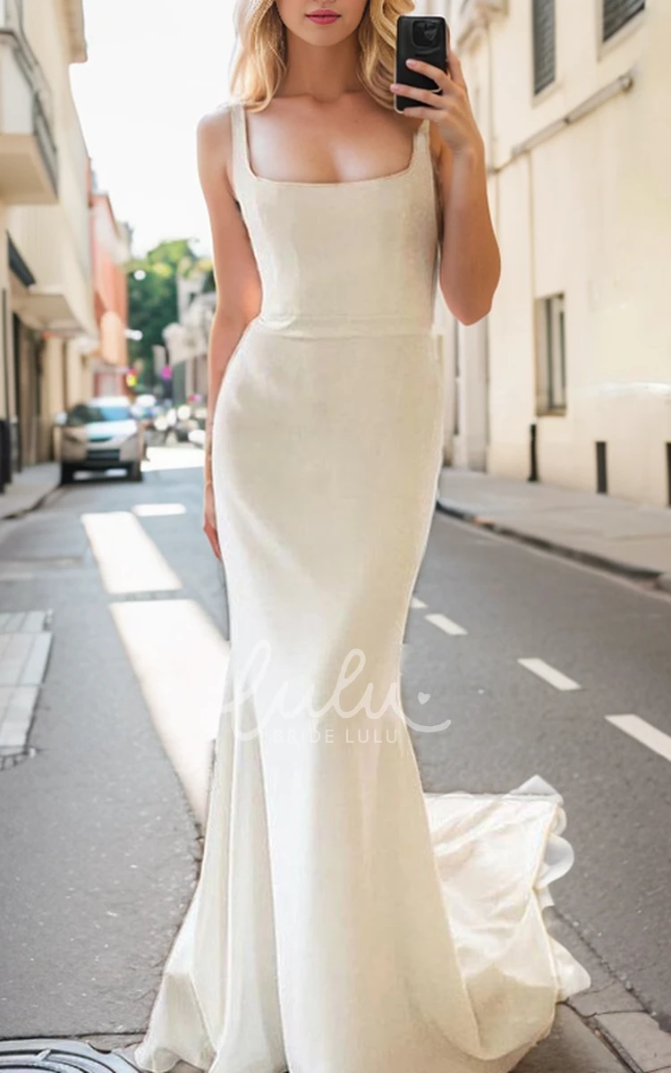 Vintage Solid White Sheath Satin Wedding Dress Sexy Low Back Flower Length Bridal Gown