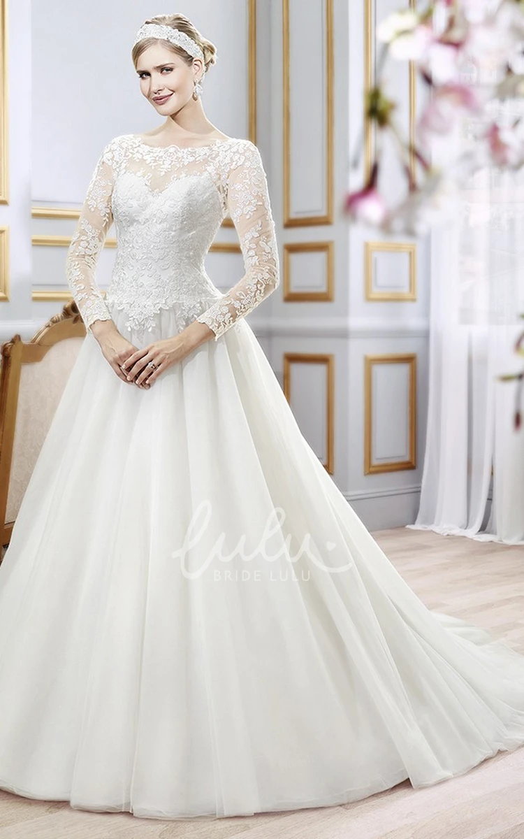 Chiffon Floor-Length Wedding Dress with Scoop Neckline and Court Train