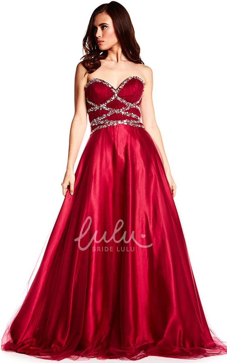 Ruched Satin Sweetheart A-Line Prom Dress with Beading Elegant Long Sleeveless Gown