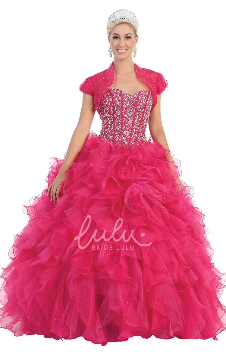 Organza Lace-Up Ball Gown with Beading and Ruffles Formal Dress