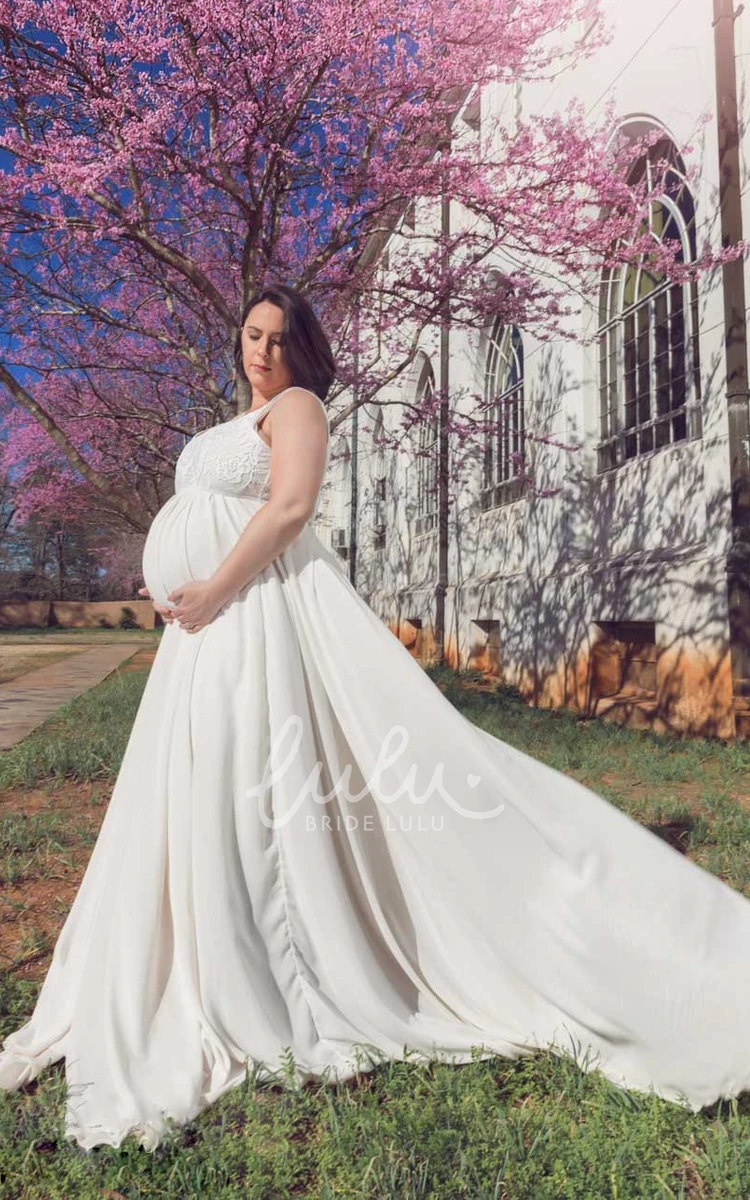 Sleeveless A-Line Maternity Wedding Dress with Sweep Train