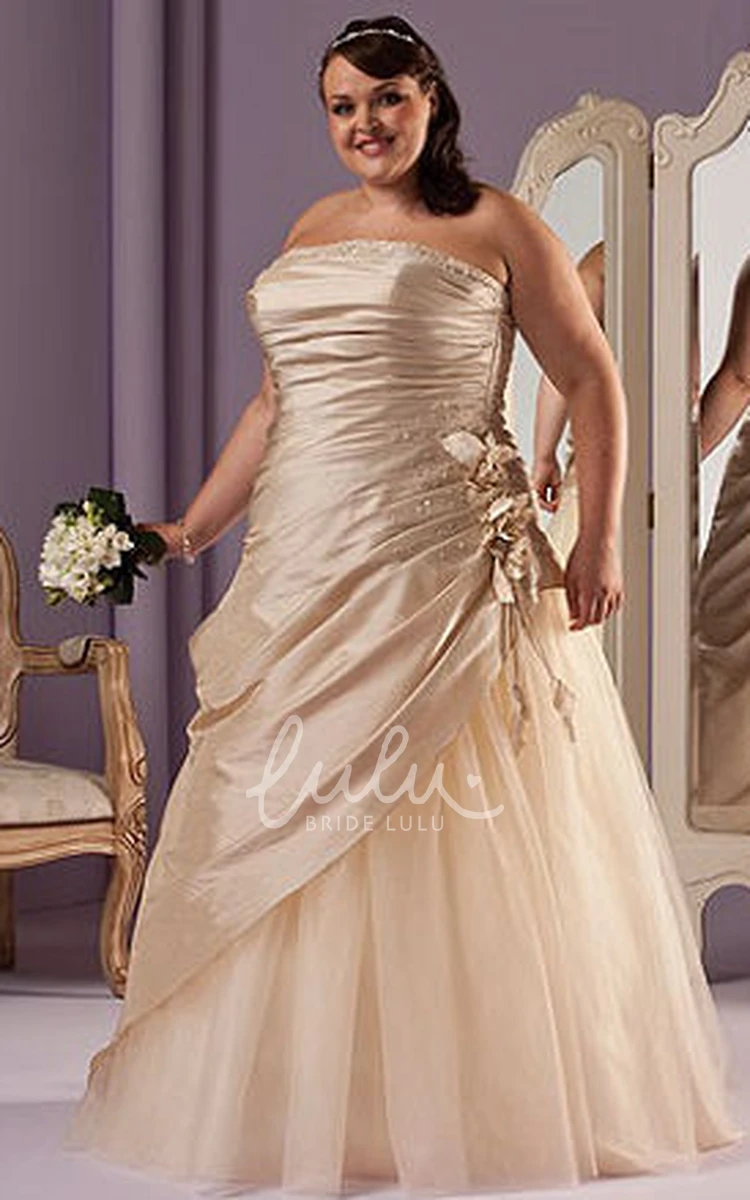 Flower Strapless Taffeta Bridal Gown with Wrapped Bodice