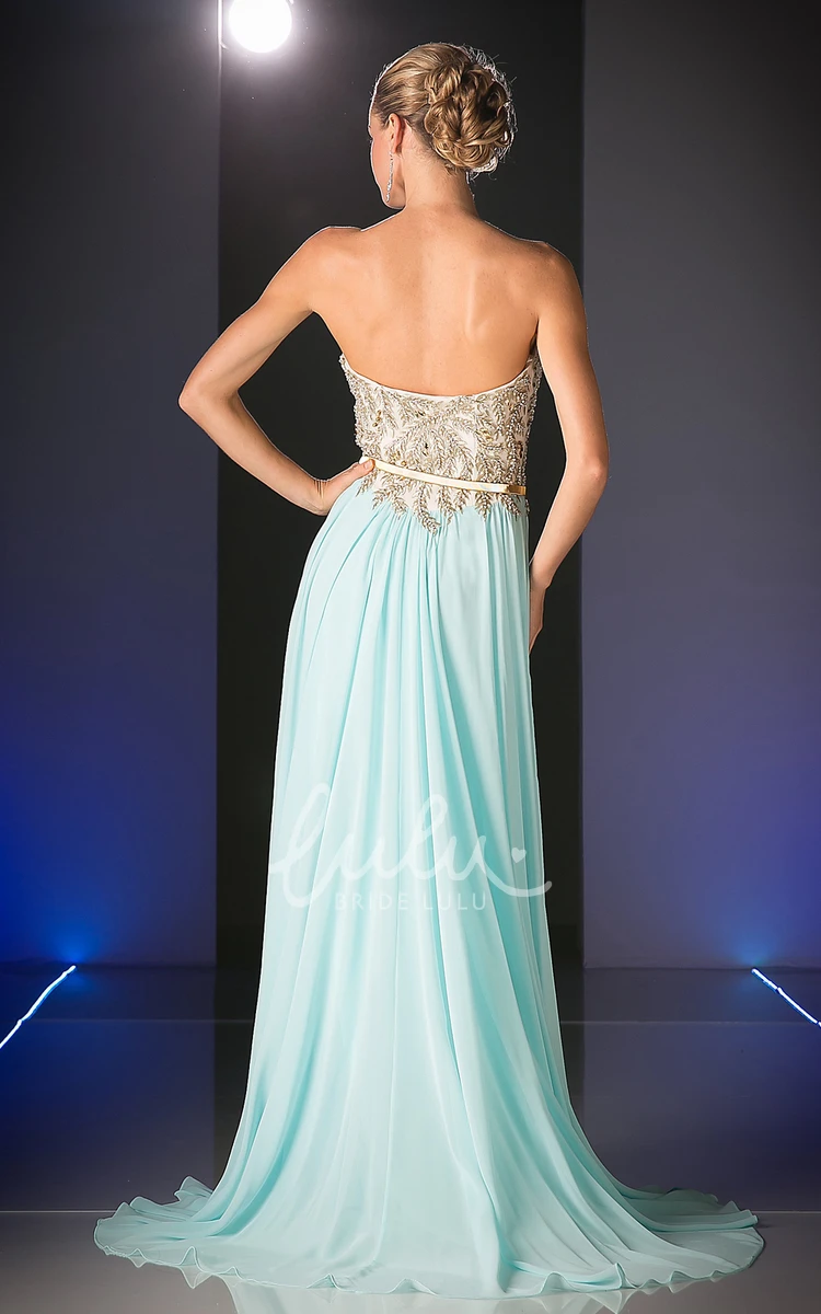 Maxi Sweetheart Prom Dress with Chiffon Beading and Split Front