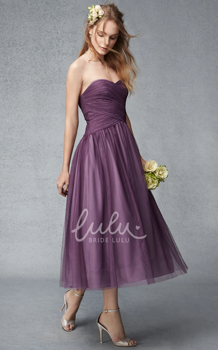 Sweetheart Sleeveless Tea-Length Tulle Bridesmaid Dress Elegant 2024 Women's Dress