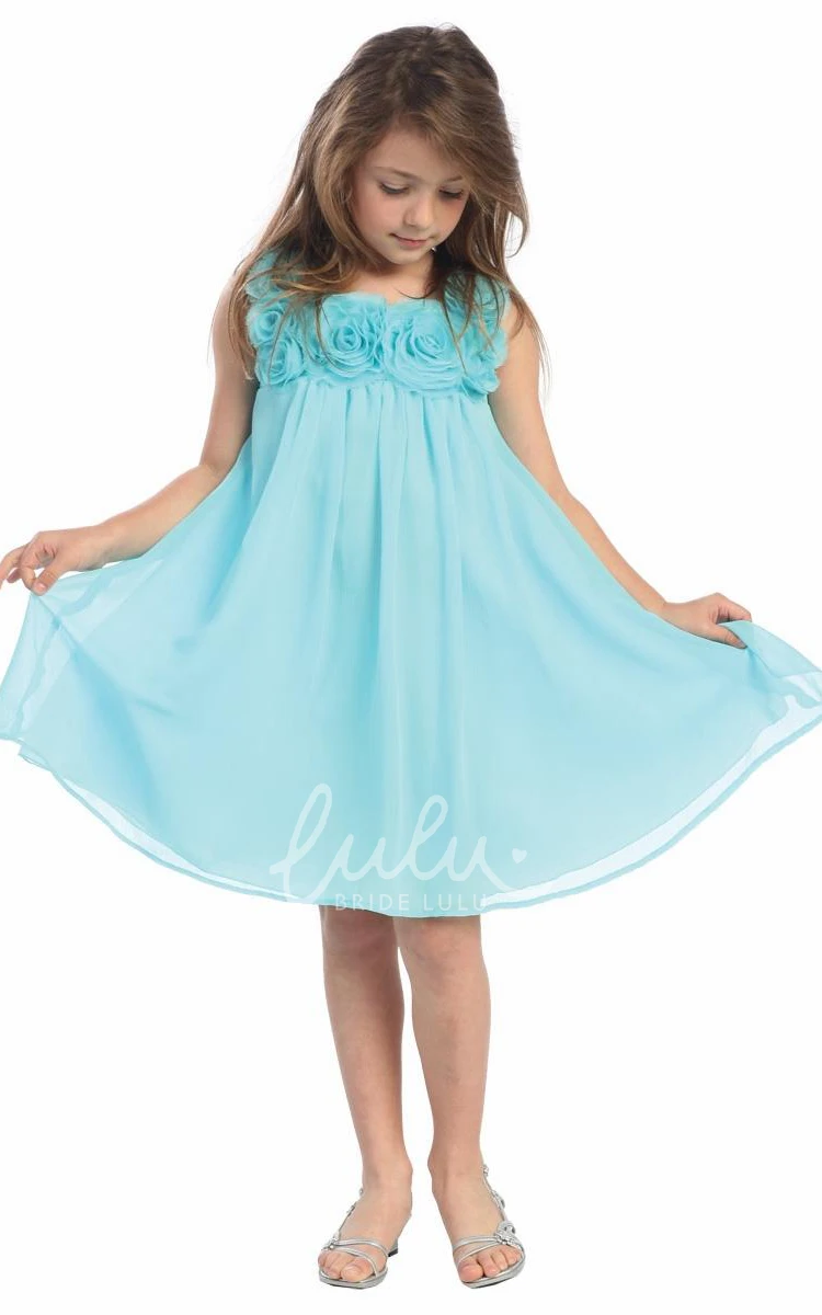 Sleeveless Chiffon Knee-Length Flower Girl Dress Simple Dress for Girls