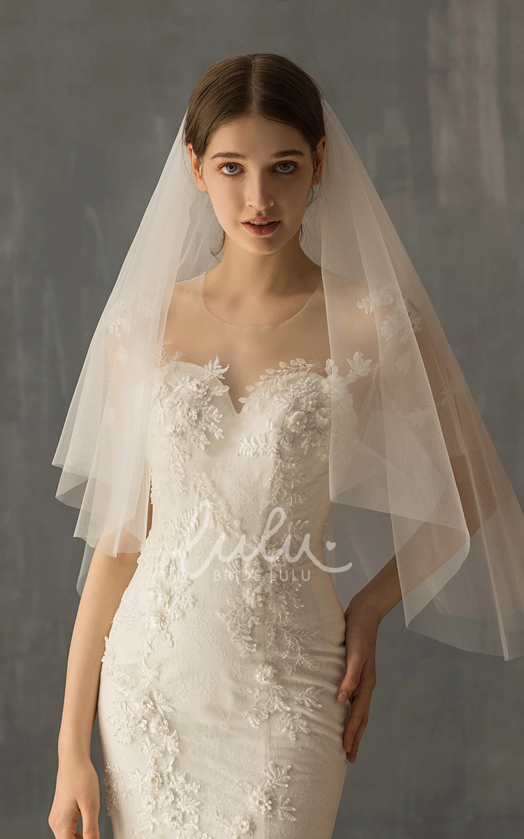 Two Tier Mid-Length Wedding Veil with Sequined Lace Edge