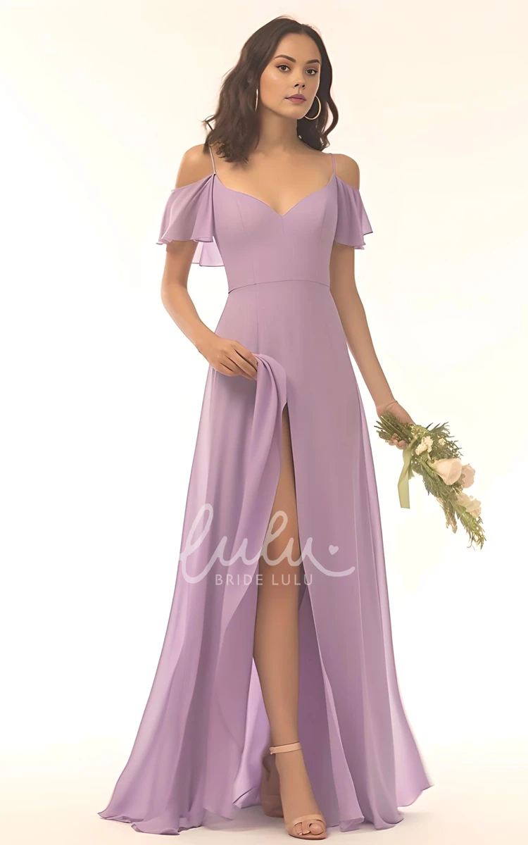 Spaghetti Chiffon Bridesmaid Dress with Split Front Elegant and Modern