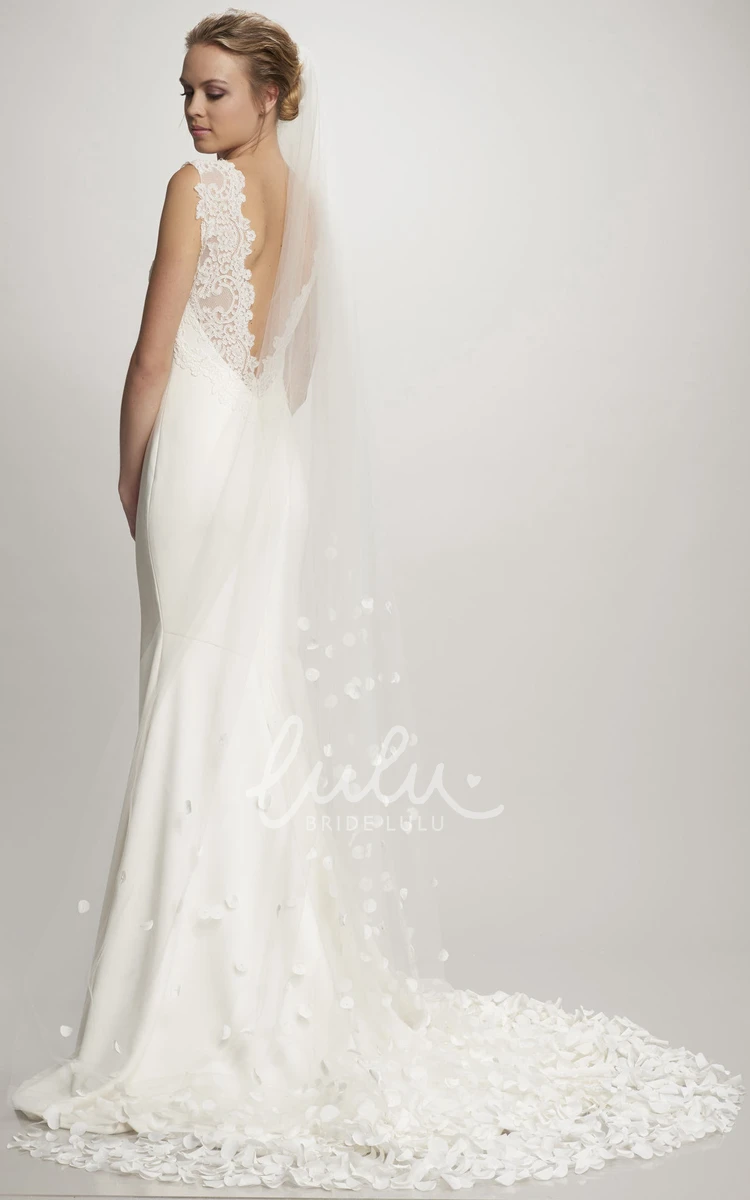 Sleeveless Lace Sheath Wedding Dress with Bateau Neckline and Court Train Classic Bridal Gown